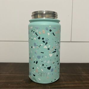 Simple Modern Blue Terrazzo Print Kids Water Bottle with No Lid.